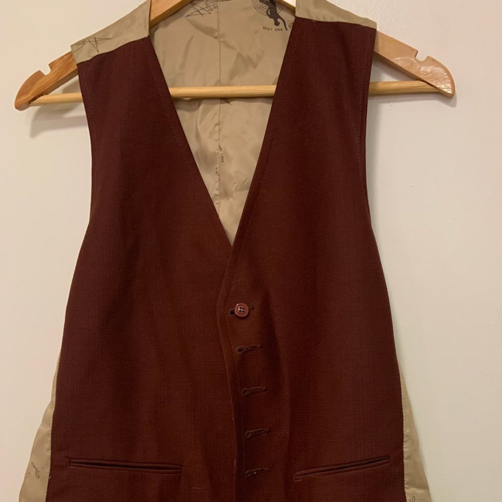 Vintage Brown Sammy Davis Jr Peace & Love Polyester Vest (Size Medium - 8/10)